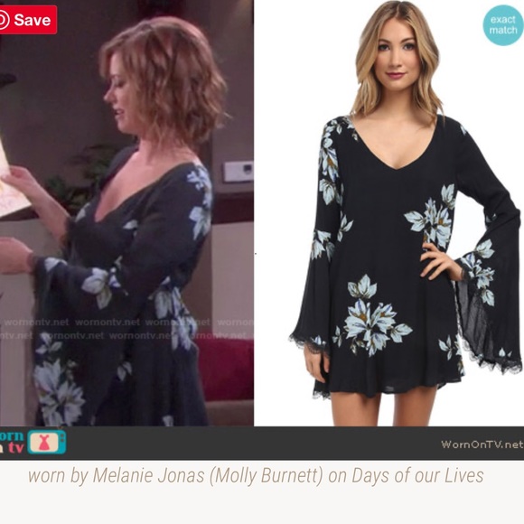 Free People Floral Navy Wanderer bell sleeve Mini dress Size XS - Picture 15 of 15